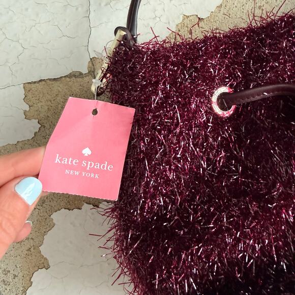 Kate Spade Bucket Bag Natalia Tinsel Cherry Wood Purse NWT Crossbody Party - Picture 4 of 12